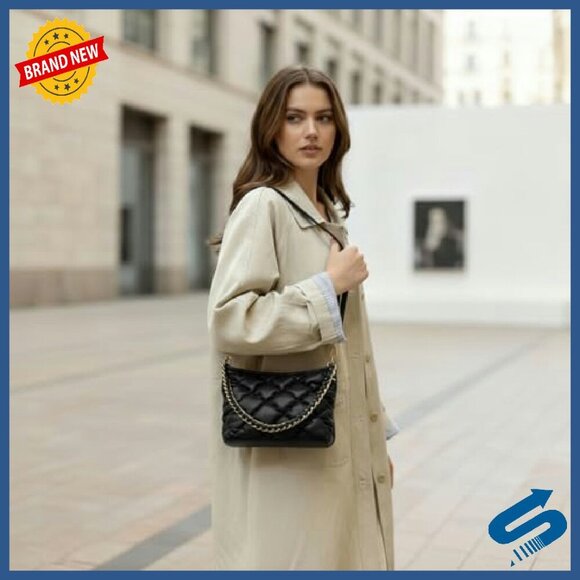 Quilted PU Leather Crossbody Shoulder Bag with Top Handle, 9.5x4.5x6.3 - Picture 3 of 8